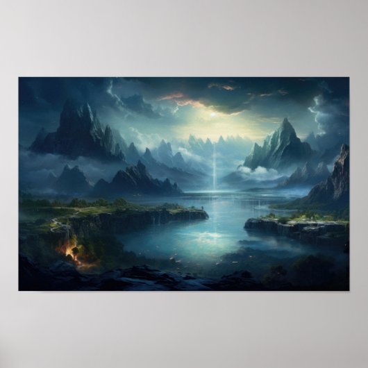 Mystic Lake en Mountain Valley - Fantasy Landschap Poster (Voorkant)