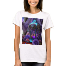 Mystic Lantern en Paarse Rozen Grafische T-shirt –