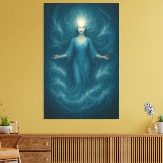 Mystic Light Goddess – Ethereal Divine Energy Art Canvas Afdruk (Insitu (Woonkamer))