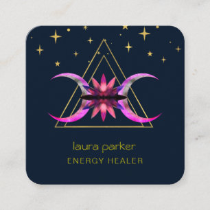 Mystic Lotus Bloem Halve Maan Healing Energy Vierkante Visitekaartje