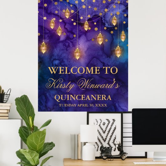 Mystic Marrakesh Night Lantern Bokeh Quinceañera Poster (Thuiskantoor)