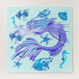 Mystic Mermaid Fairy Paarse Creature Ceramic Tegel Legpuzzel