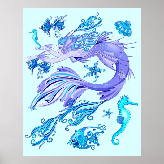 Mystic Mermaid Fairy Paarse Creature Ceramic Tegel Poster (Voorkant)