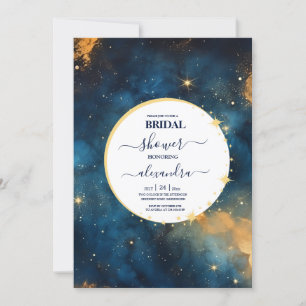 Mystic Midnight Blue en Gold Waterverf Bridal Kaart