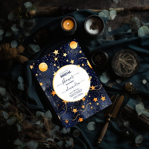 Mystic Midnight Blue en Gold Waterverf Bridal Kaart