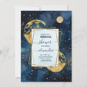 Mystic Midnight Blue en Gold Waterverf Bridal Kaart