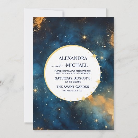 Mystic Midnight Blue en gouden Waterverf bruiloft Kaart (Voorkant)