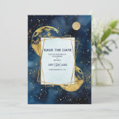Mystic Midnight Blue en gouden Waterverf bruiloft Save The Date (Staand voorkant)