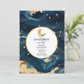 Mystic Midnight Blue Gold Waterverf Verloving Kaart (Staand voorkant)