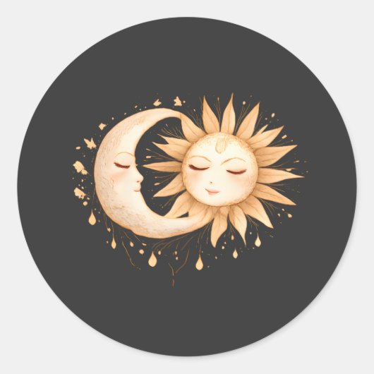Mystic Moon and Sun Celestial Boho Style Ronde Sticker (Voorkant)
