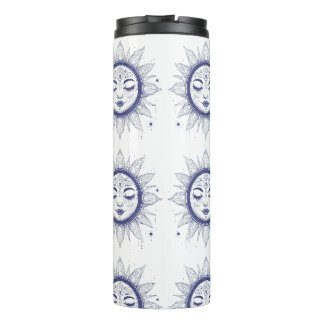 Mystic Moon Face – Celestial Spiritual Line Art Thermosbeker