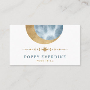 Mystic Moon Gold Blue Stars Astrologie Yoga Visitekaartje
