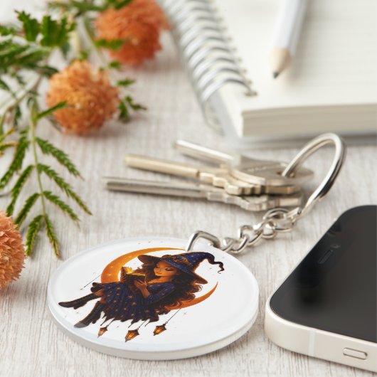 Mystic Moon Witch - Ingelijste keramische kunst Te Sleutelhanger (Voorkant Rechts)