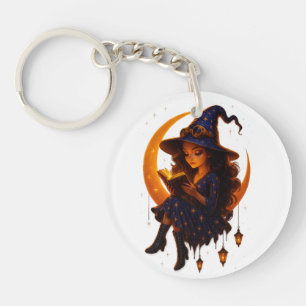 Mystic Moon Witch - Ingelijste keramische kunst Te Sleutelhanger
