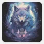 Mystic Moon Wolf Guardian Vierkante Sticker (Voorkant)