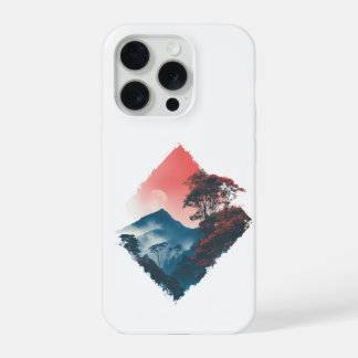 Mystic Mountain Crimson Moon Zen Art iPhone 15 Pro Hoesje