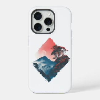 Mystic Mountain Crimson Moon Zen Art iPhone 15 Pro Hoesje