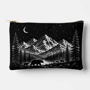 Mystic Mountain Wilderness Night Linocut Stijl Etui