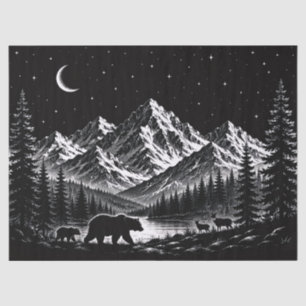 Mystic Mountain Wilderness Night Linocut Stijl Tissuepapier