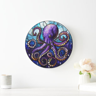 Mystic Octopus Depths - Glas in lood Oceaan Grote Klok