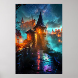 Mystic Outlands Neon Cyberpunk Stad Sci-Fi Poster