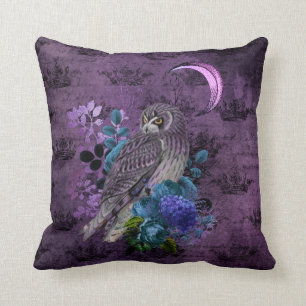 Mystic Paars and Blauwgroen Owl and Moon Sierkusse Kussen