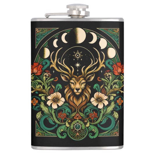 Mystic Pagan Stag en Maan Fase Heupfles (Voorkant)