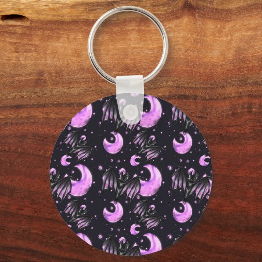 Mystic Purple Moon Bat Keychain (Achterkant)