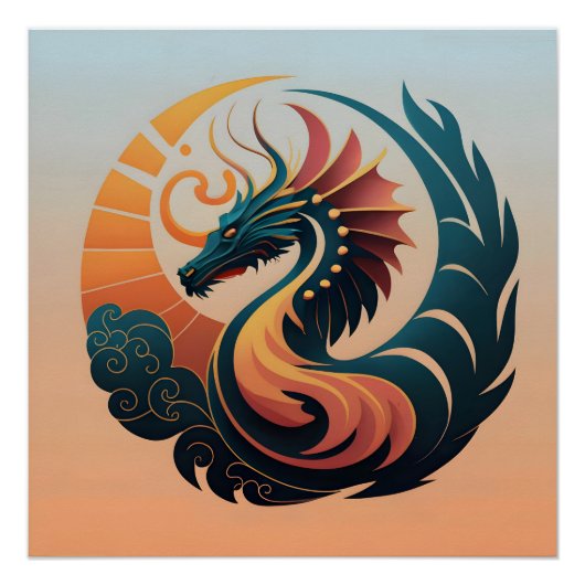 Mystic Radiance: Sunburst Dragon-embleem Perfect Poster (Voorkant)