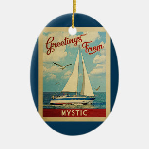 Mystic Sailboat Vintage Travel Connecticut Keramisch Ornament