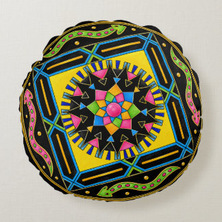 Mystic Serpent Mandala – Colorful GeomRunde Kissen Rond Kussen
