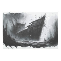 Mystic Shipwreck : Eerie Monochrome Watercolor Art