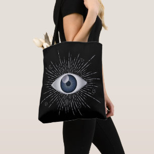 Mystic Silver & Blue Evil Eye Nazar Mati op zwart Draagtas