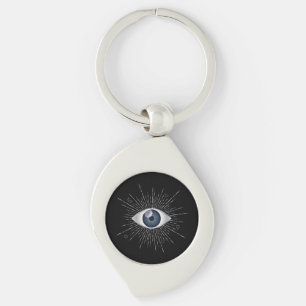 Mystic Silver & Blue Evil Eye Nazar Mati op zwart Sleutelhanger