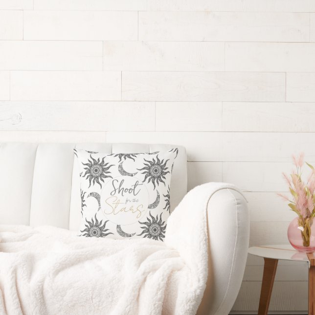 Mystic Sun Moon Zwart-wit Kussen (Bank)