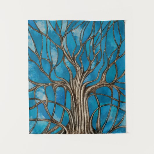 Mystic Tree of Life Mosaic Blue Waterverf Wandkleed (Voorkant)