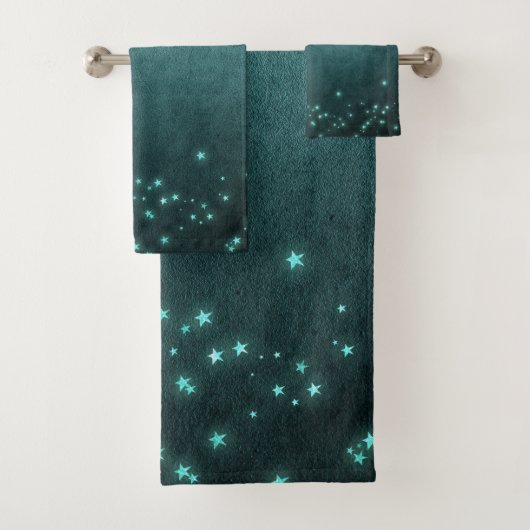 Mystic Twilight Stars | Deep Blauwgroen groene neo Bad Handdoek (Insitu)