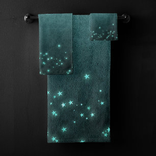 Mystic Twilight Stars Deep Blauwgroen groene neo Bad Handdoek