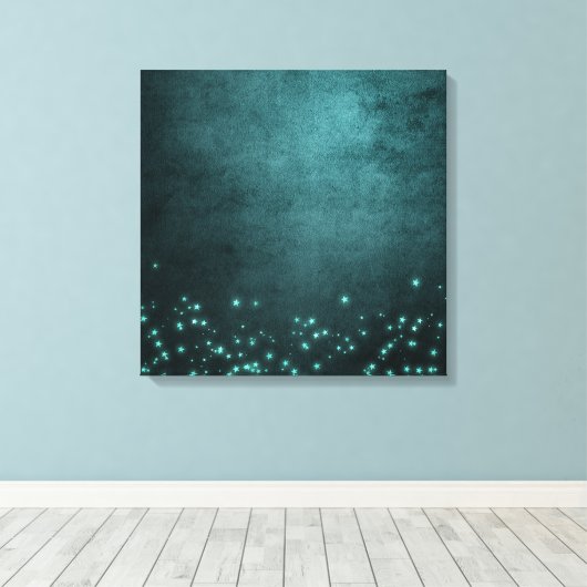 Mystic Twilight Stars | Deep Blauwgroen groene neo Canvas Afdruk (Insitu (Houten vloer))