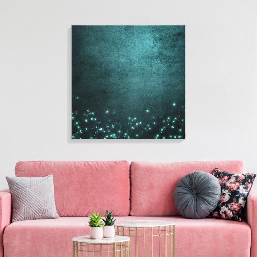 Mystic Twilight Stars | Deep Blauwgroen groene neo Canvas Afdruk (Insitu (Woonkamer))