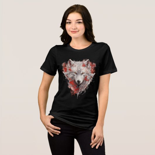 Mystic White Wolf with Red Ink Accents Tri-Blend Shirt (Voorkant volledig)