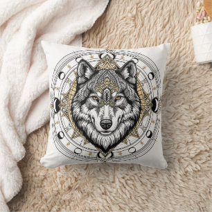 Mystic Wolf Mandala Coussin de jet céleste