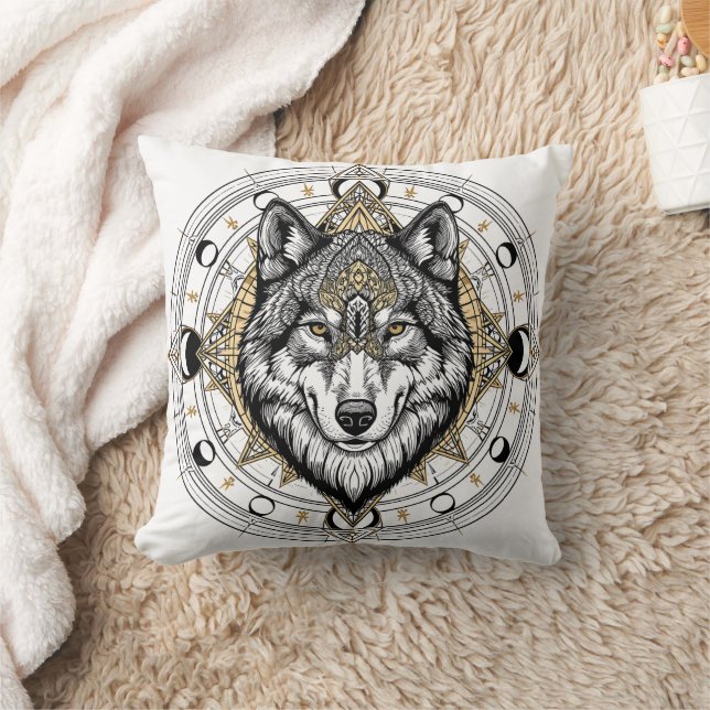 Mystic Wolf Mandala Coussin de jet céleste (Couverture)