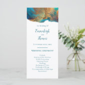 Mystical Abstract Blauwgroen Coral Gold Wedding Programma (Staand voorkant)