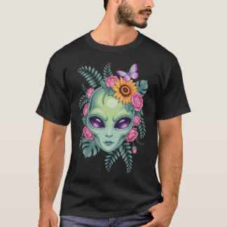 Mystical Alien Floral Graphic With Sunflower  Butt T-shirt