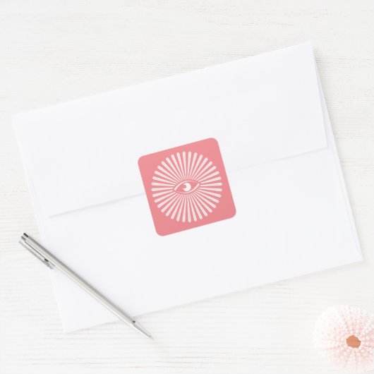Mystical All-Seing Eye & Retro Starburst Stripe Vierkante Sticker (Envelop)