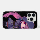 Mystical Anime Phone Case – Pink-Haired Chibi in H iPhone Hoesje (Achterkant horizontaal)
