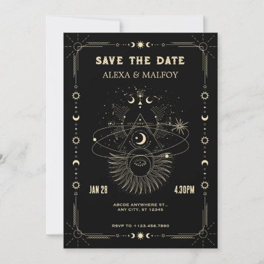 Mystical art moon celestial wedding save the date (Voorkant)