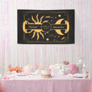 Mystical Black and Gold Sun Moon Wedding Spandoek