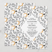 Mystical Black and white Celestial Stars Wedding Kaart (Voorkant / Achterkant)